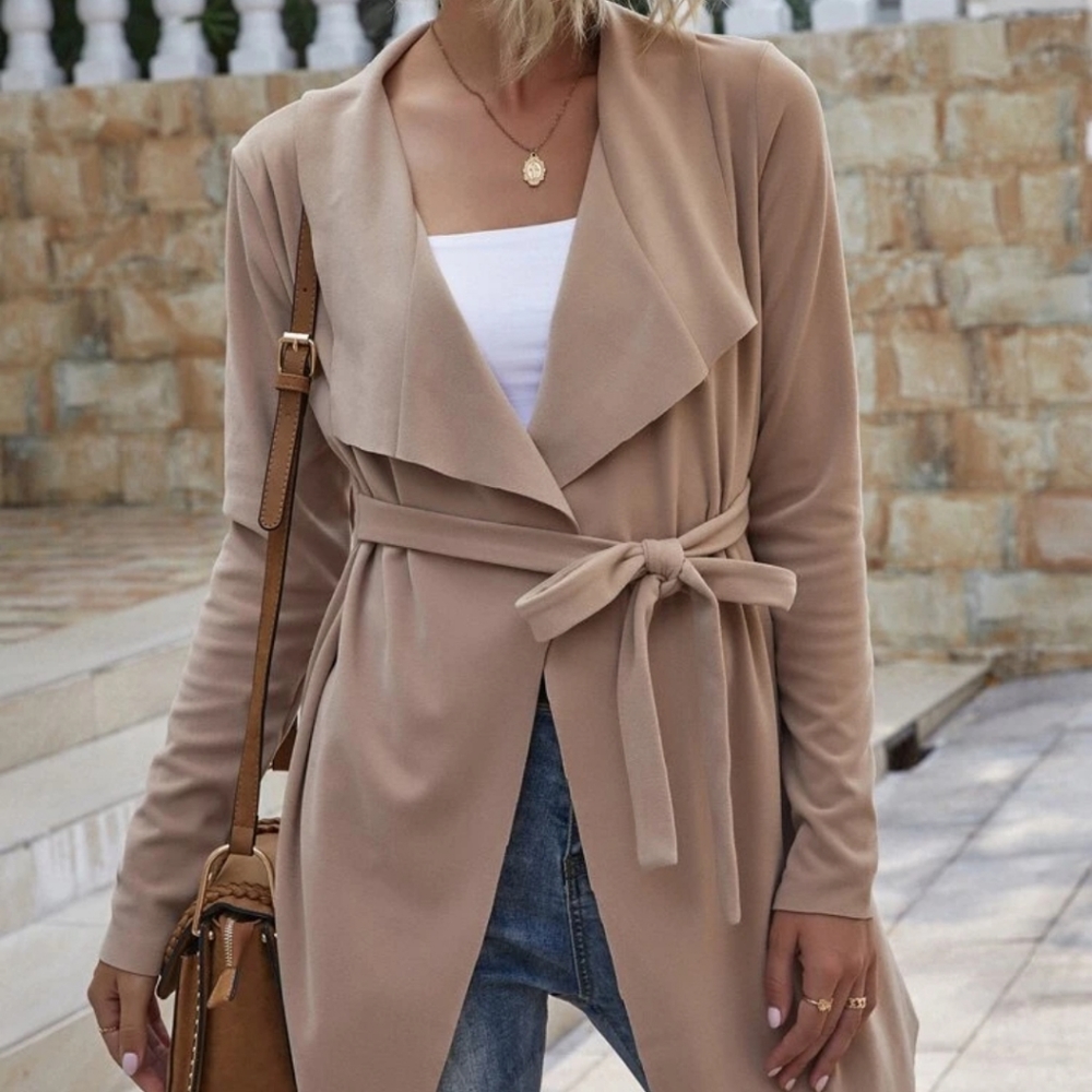 Shein drapped waterfall cardigan tan small